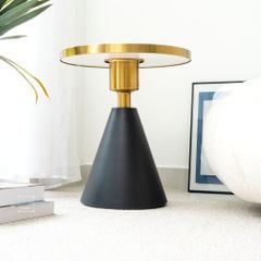Bàn Trà Side Table Bàn Nhỏ Góc Phòng Đá Phối Kim Loại Phong Cách Ý Đá Kiểu Xòe Đen