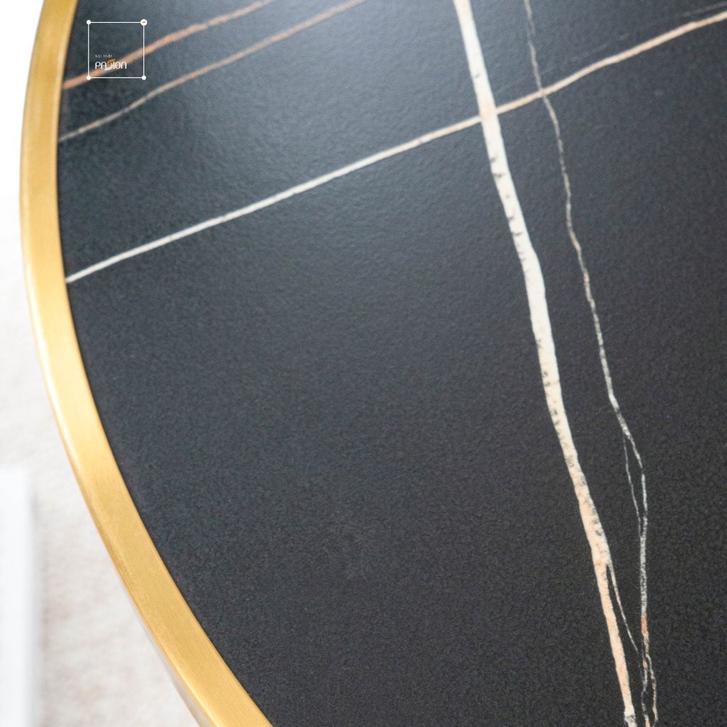 Bàn Trà Side Table Bàn Nhỏ Góc Phòng Đá Phối Kim Loại Phong Cách Ý Đá Kiểu Xòe Đen