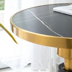 Bàn Trà Side Table Bàn Nhỏ Góc Phòng Đá Phối Kim Loại Phong Cách Ý Đá Kiểu Xòe Đen