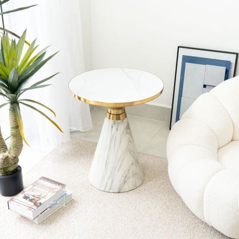 Bàn Trà Side Table Bàn Nhỏ Góc Phòng Đá Phối Kim Loại Phong Cách Ý Đá Kiểu Chân Xòe