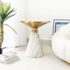 Bàn Trà Side Table Bàn Nhỏ Góc Phòng Đá Phối Kim Loại Phong Cách Ý Đá Kiểu Chân Xòe