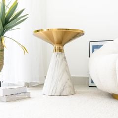 Bàn Trà Side Table Bàn Nhỏ Góc Phòng Đá Phối Kim Loại Phong Cách Ý Đá Kiểu Chân Xòe