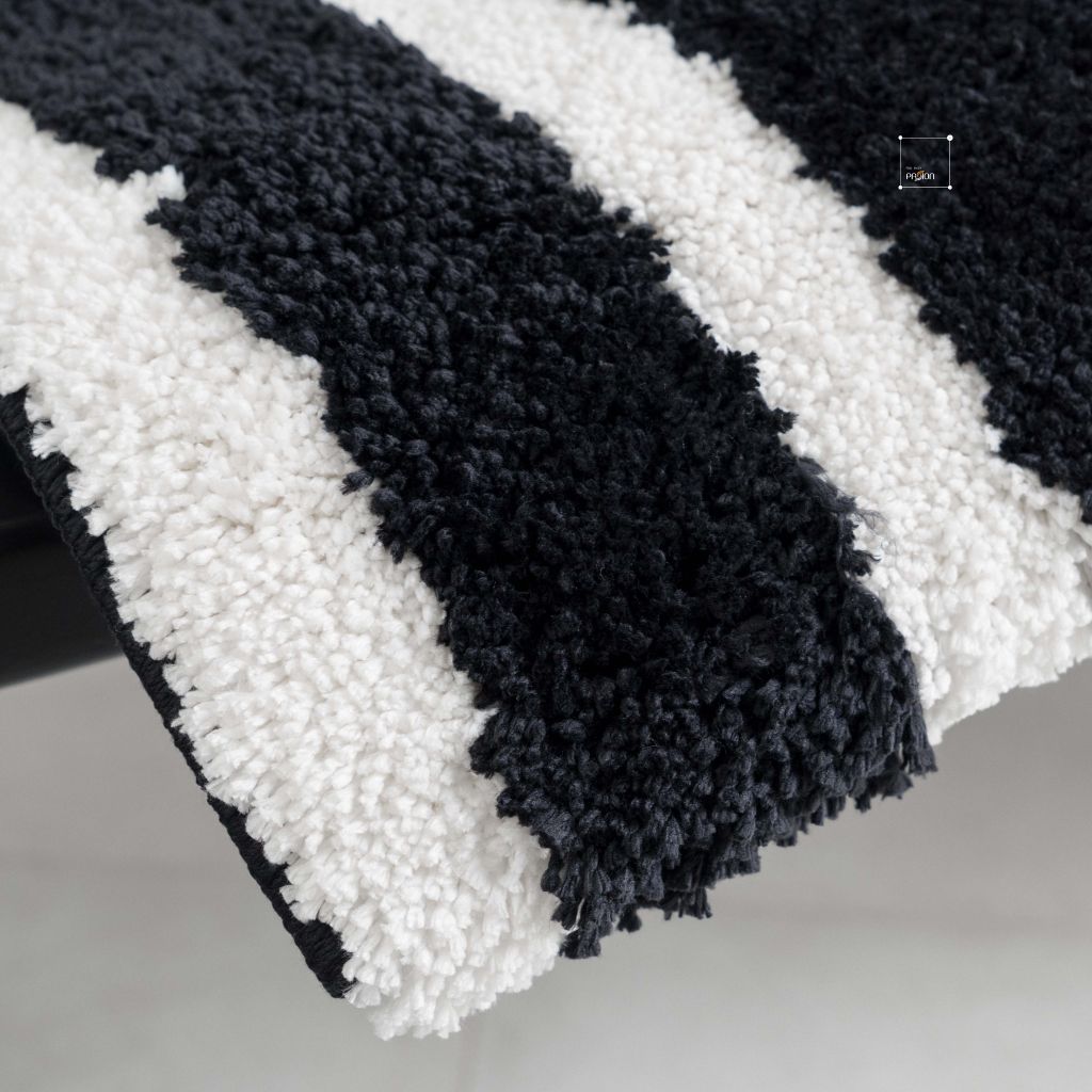 Thảm Lau Chân Dệt Lông Siêu Thấm Decor Các Vị Trí Trong Nhà Sọc Đen