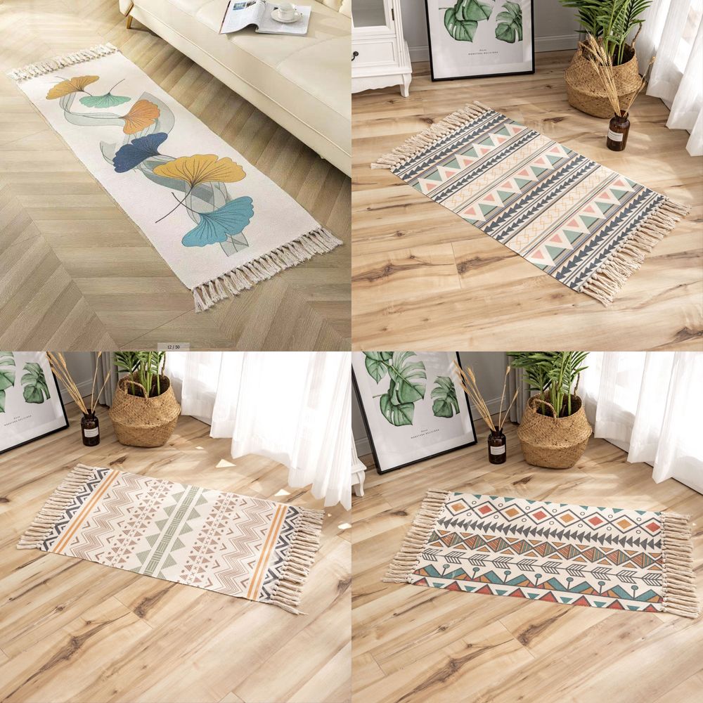 Thảm Canvas Trải Chân Giường Boho Trang Trí Phòng Có Nhiều Size