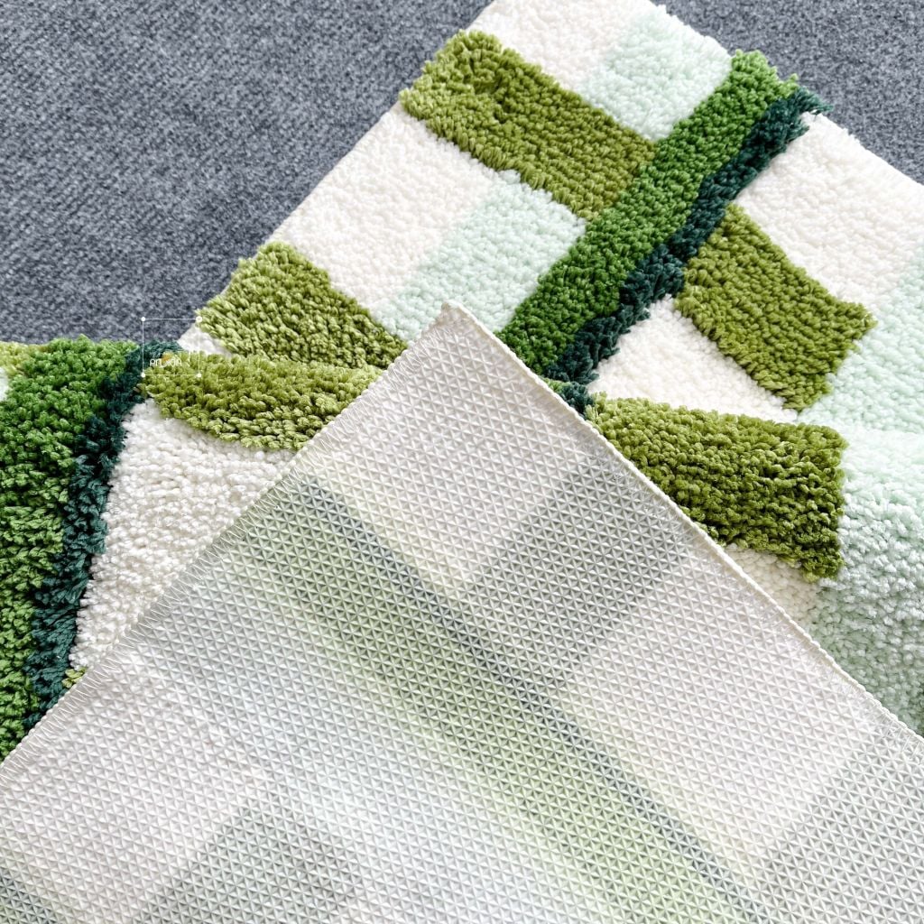 Thảm Lau Chân Dệt Lông Siêu Thấm Decor Các Vị Trí Trong Nhà Xanh Caro