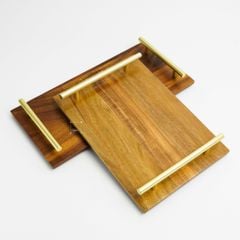 Khay Gỗ Có Tay Cầm Kim Loại Trưng Bày Bánh Và Thức Ăn Bàn Tiệc