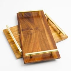 Khay Gỗ Có Tay Cầm Kim Loại Trưng Bày Bánh Và Thức Ăn Bàn Tiệc