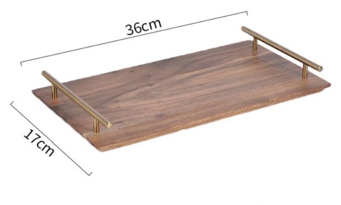 Khay Gỗ Có Tay Cầm Kim Loại Trưng Bày Bánh Và Thức Ăn Bàn Tiệc
