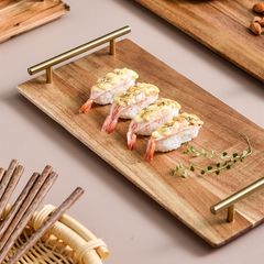 Khay Gỗ Có Tay Cầm Kim Loại Trưng Bày Bánh Và Thức Ăn Bàn Tiệc