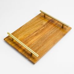 Khay Gỗ Có Tay Cầm Kim Loại Trưng Bày Bánh Và Thức Ăn Bàn Tiệc