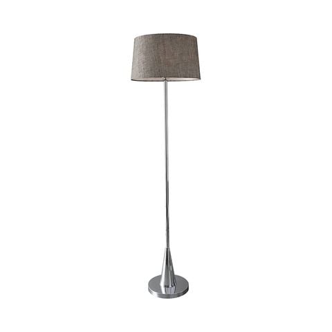 Đèn Sàn Đứng Chân Kim Loại Bạc Chao Nâu Hiện Đại