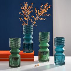 Bình Hoa Thủy Tinh Sáng Tạo Gợn Sóng Eo Bình Xanh Rêu