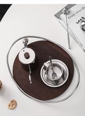 Khay Gỗ Inox Viền Vòng Cung Decor Cao Cấp