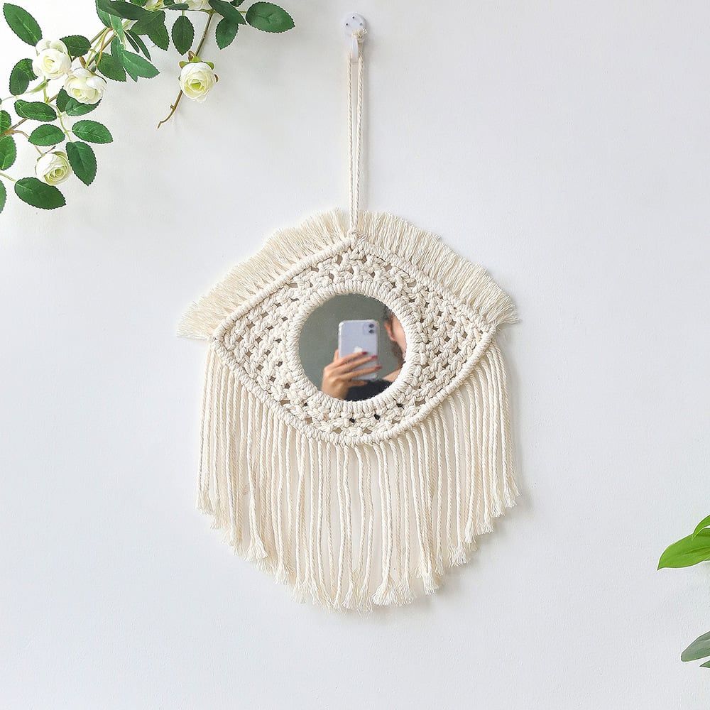 Tranh Gương Dệt Boho Lông Vũ Trang Trí Phòng Khách Phòng Ngủ