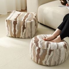 Vỏ Đệm Ngồi Tròn Nhung Gợn Sóng Nâu