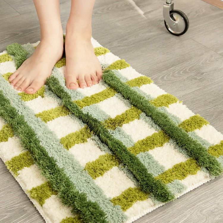 Thảm Lau Chân Dệt Lông Siêu Thấm Decor Các Vị Trí Trong Nhà Xanh Caro