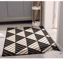 Thảm Lau Chân Siêu Thấm Hút Bụi Để Ở Cửa Ra Vào Họa Tiết Hình Học Xám Đen