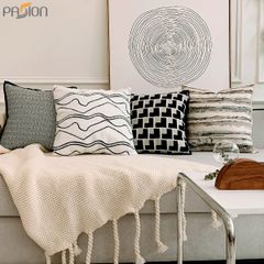 Gối Tựa Lưng Trừu Tượng Đen Xám Gợn Sóng