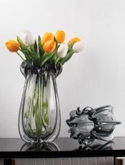 Bình Hoa Thủy Tinh Đúc Dày Miệng Cong Gợn Sóng