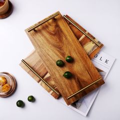 Khay Gỗ Có Tay Cầm Kim Loại Trưng Bày Bánh Và Thức Ăn Bàn Tiệc