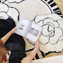 Thảm Tròn Lông Cashmere Hoa Hồng Màu Be Phong Cách Pháp