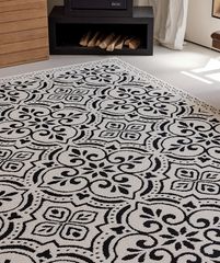 Thảm Trải Sàn Dệt 3D Màu Trắng Đen Vintage Hiện Đại Chống thấm