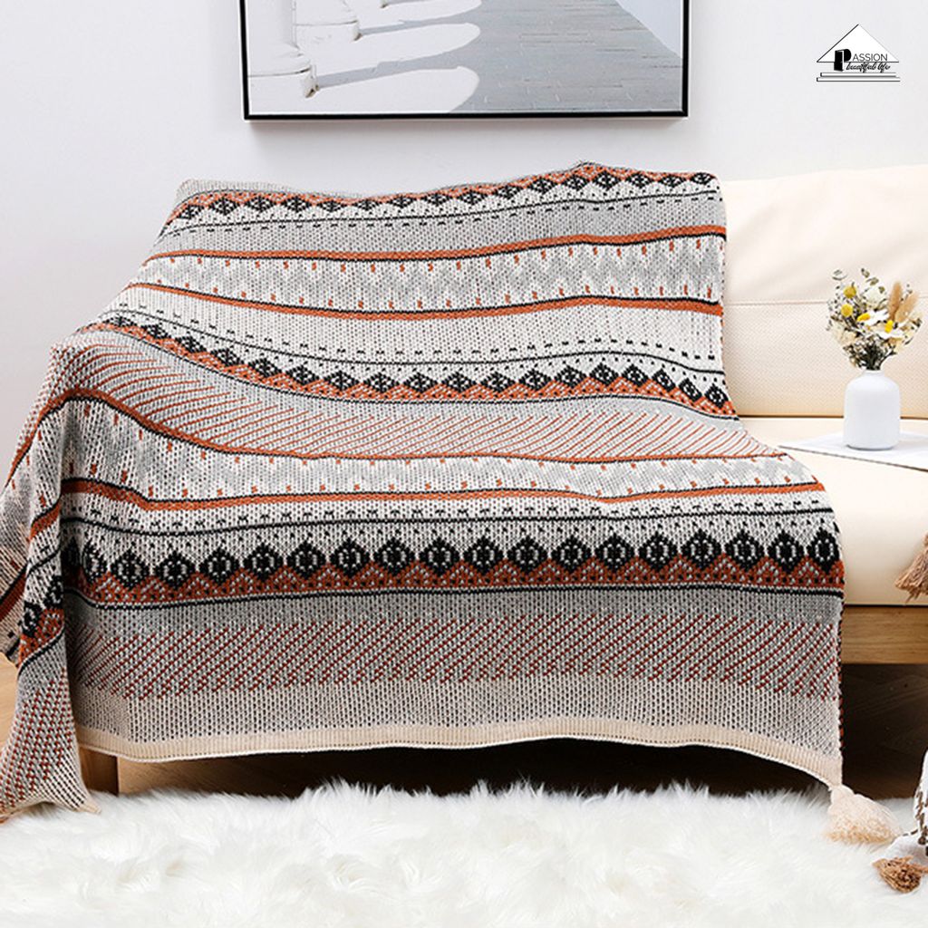 Chăn Đan Len Dệt Kim Boho Trang Trí Sofa