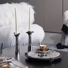 Khay Gỗ Tròn Óc Chó Lót Lông Ngựa Sang Trọng