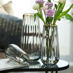 Bình Hoa Thủy Tinh Sọc Miệng Viền Vàng