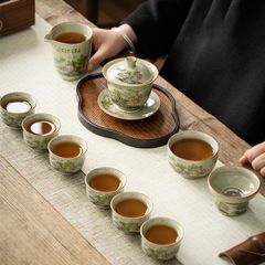 Bộ Ấm Trà Gốm Mộc Hình Phong Cảnh Kungfu Set 11 Món