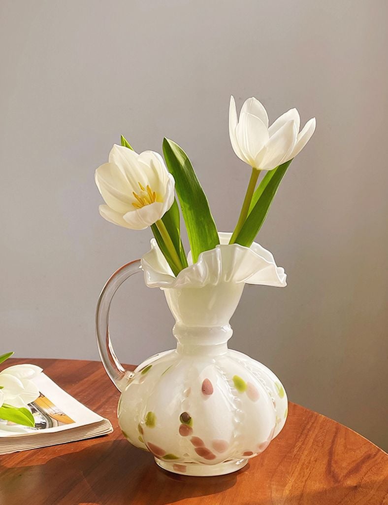 Bình Hoa Thủy Tinh Miệng Nhũ Cánh Hoa Có Quai Tai