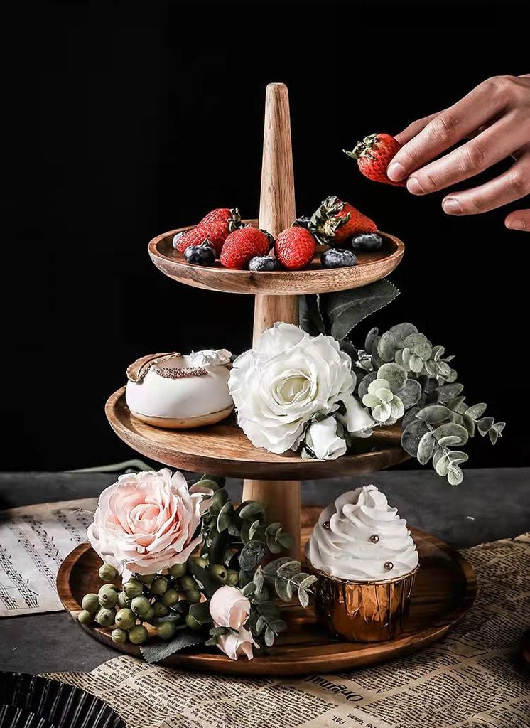 Kệ Khay Gỗ Để Bánh Trang Trí Bàn Tiệc Nhiều Tầng