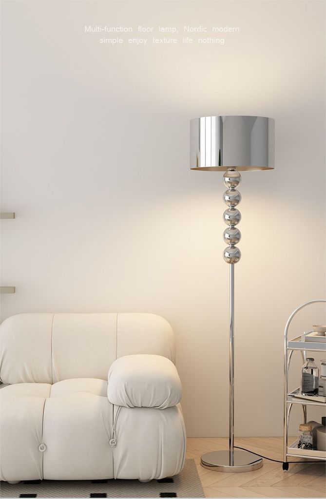Đèn Sàn Inox Mạ Điện Phong Cách Retro Khối Tròn Thân Đèn