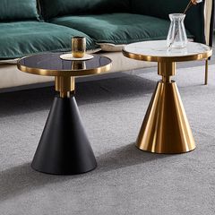 Bàn Trà Side Table Bàn Nhỏ Góc Phòng Đá Phối Kim Loại Phong Cách Ý Đá Kiểu Xòe Đen
