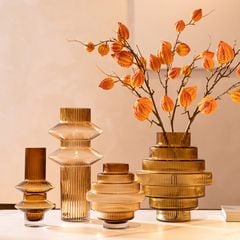 Bình Hoa Thủy Tinh Nâu Phong Cách Tháp Tầng