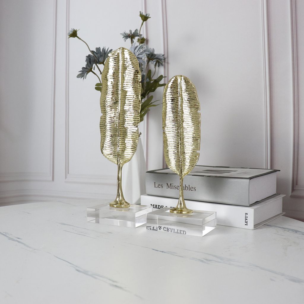 Tượng Trang Trí Chiếc Lá Chuối Ánh Vàng Đế Pha Lê