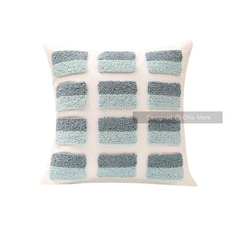 Vỏ Gối Tựa Lưng Canvas Thêu Nổi Hình Học Xanh Ngọc