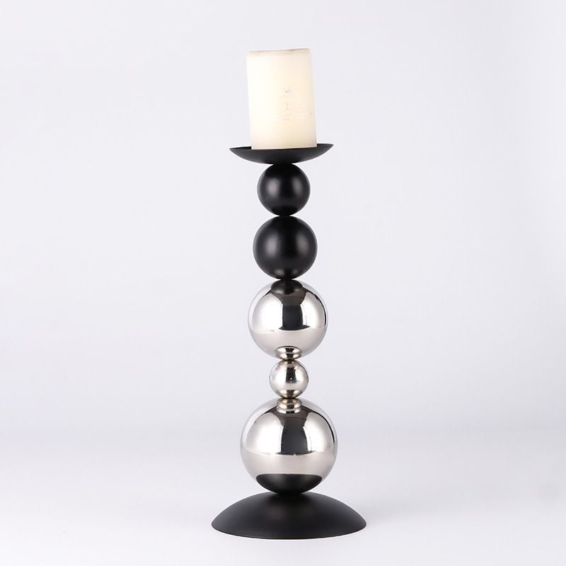 Chân Nến Hình Bóng Tròn Đen Bạc Decor Bàn Tiệc Sang Trọng