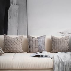 Vỏ Gối Tựa Lưng Sofa Vuông Dệt Thủ Công Cao Cấp Tua Rua Tông Nâu Nhạt