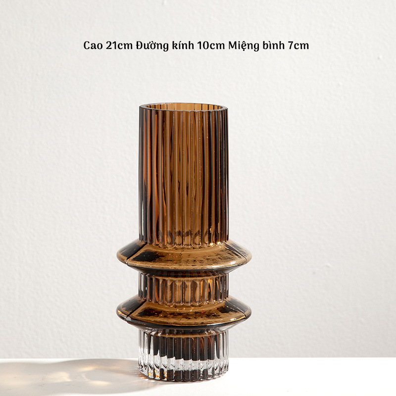 Bình Hoa Thủy Tinh Nâu Phong Cách Tháp Tầng