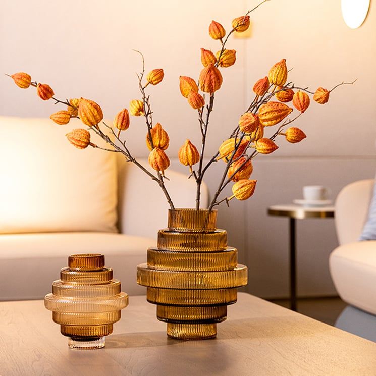 Bình Hoa Thủy Tinh Nâu Phong Cách Tháp Tầng