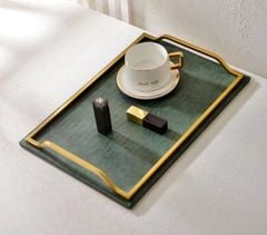 Khay Decor Bện Da Chữ Nhật Phối Khung Kim Loại Sang Trọng