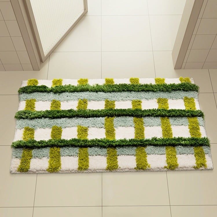 Thảm Lau Chân Dệt Lông Siêu Thấm Decor Các Vị Trí Trong Nhà Xanh Caro