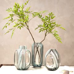 Bình Hoa Thủy Tinh Phối Nhũ Sọc Xanh Hiện Đại