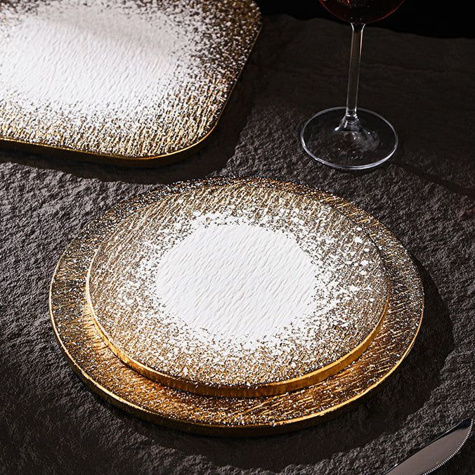 Dĩa Ăn Đá Gốm Màu Vàng Loang Hình Tròn Vuông