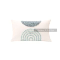Vỏ Gối Tựa Lưng Canvas Thêu Nổi Hình Học Xanh Ngọc