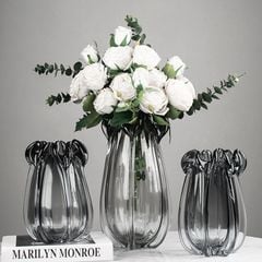 Bình Hoa Thủy Tinh Đúc Dày Miệng Cong Gợn Sóng