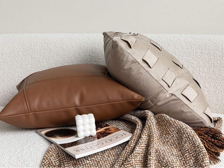 Vỏ Gối Tựa Trang Trí Sofa Da Nâu Phối Màu Wabi Sabi