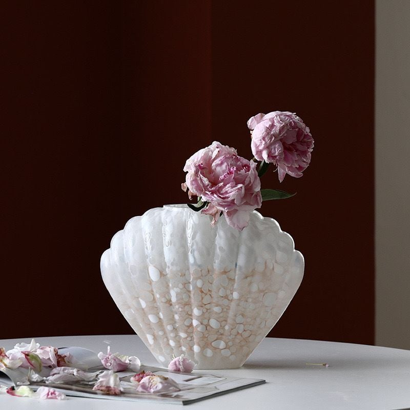 Bình Hoa Thủy Tinh Dáng Vỏ Sò Phong Cách Pháp Sang Trọng
