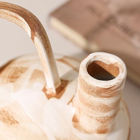 Bình Hoa Gốm Thô Phong Cách Wabi Sabi Nâu Sọc Trắng